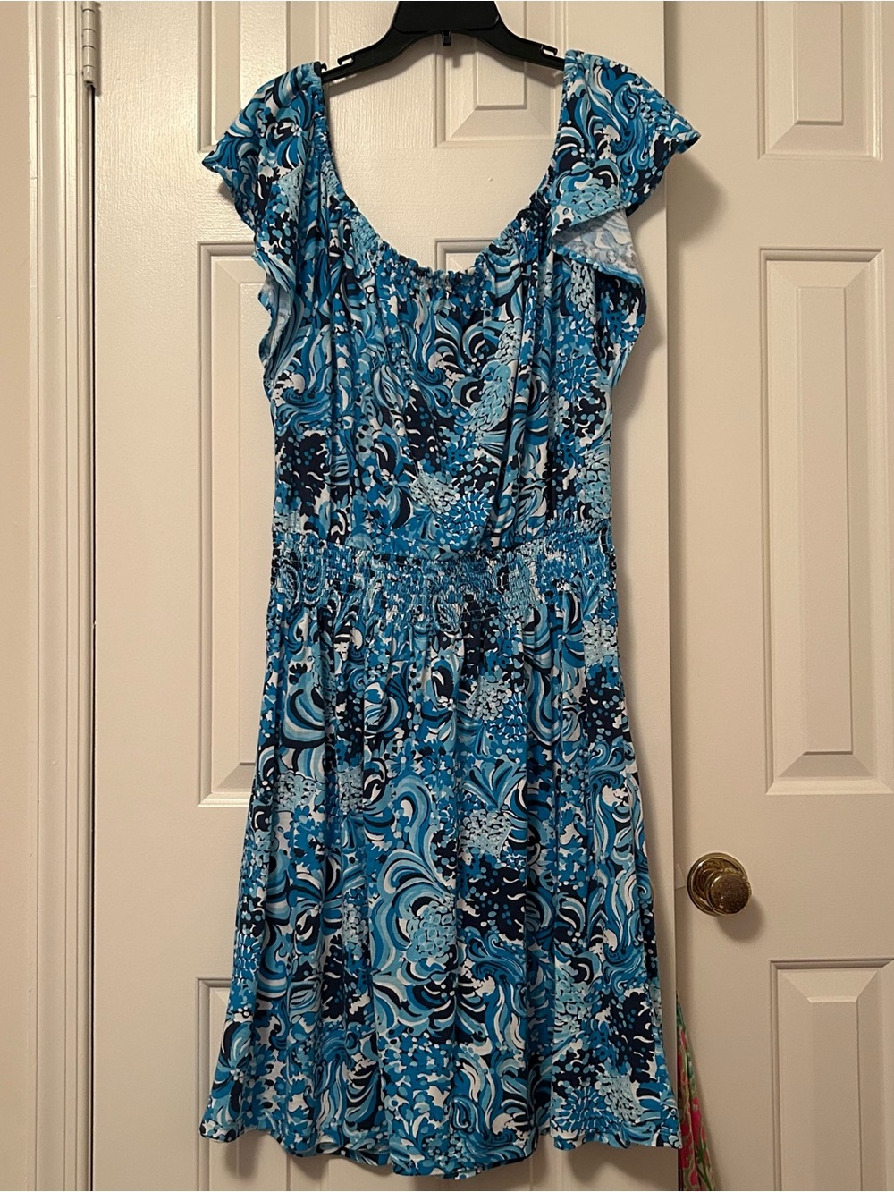 Lilly Pulitzer Clarette Flutter Sleeve Off Shoulders Dress Mermazing Size XL